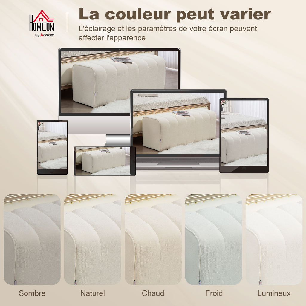 Banc bout de lit, banquette rembourrée, style moderne, ottoman en tissu aspect lin, 110 x 40 x 44 cm, crème-6