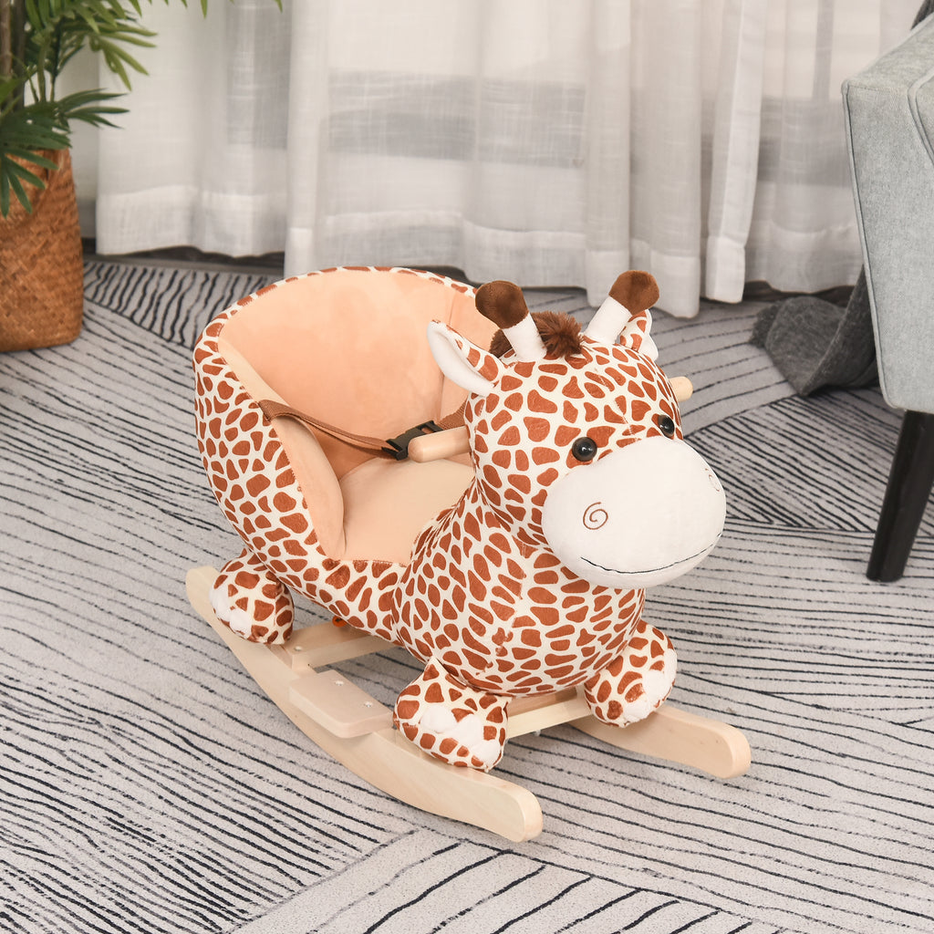 Jouet à Bascule modèle girafon Ceinture de sécurité Fonction Musicale 32 Pistes pour Enfant 18+Mois Marron Beige
