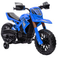 Moto cross électrique pour enfants 3-8 ans, batterie 6 V, 2 moteurs, klaxon et roues d'entraînement, charge 30KG, bleu