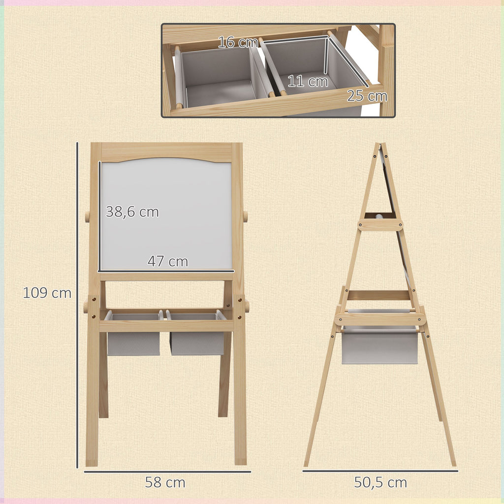 Tableau chevalet enfant ardoise double face tableau blanc tableau à craie rouleau papier 58 x 50,5 x 109 cm naturel-2