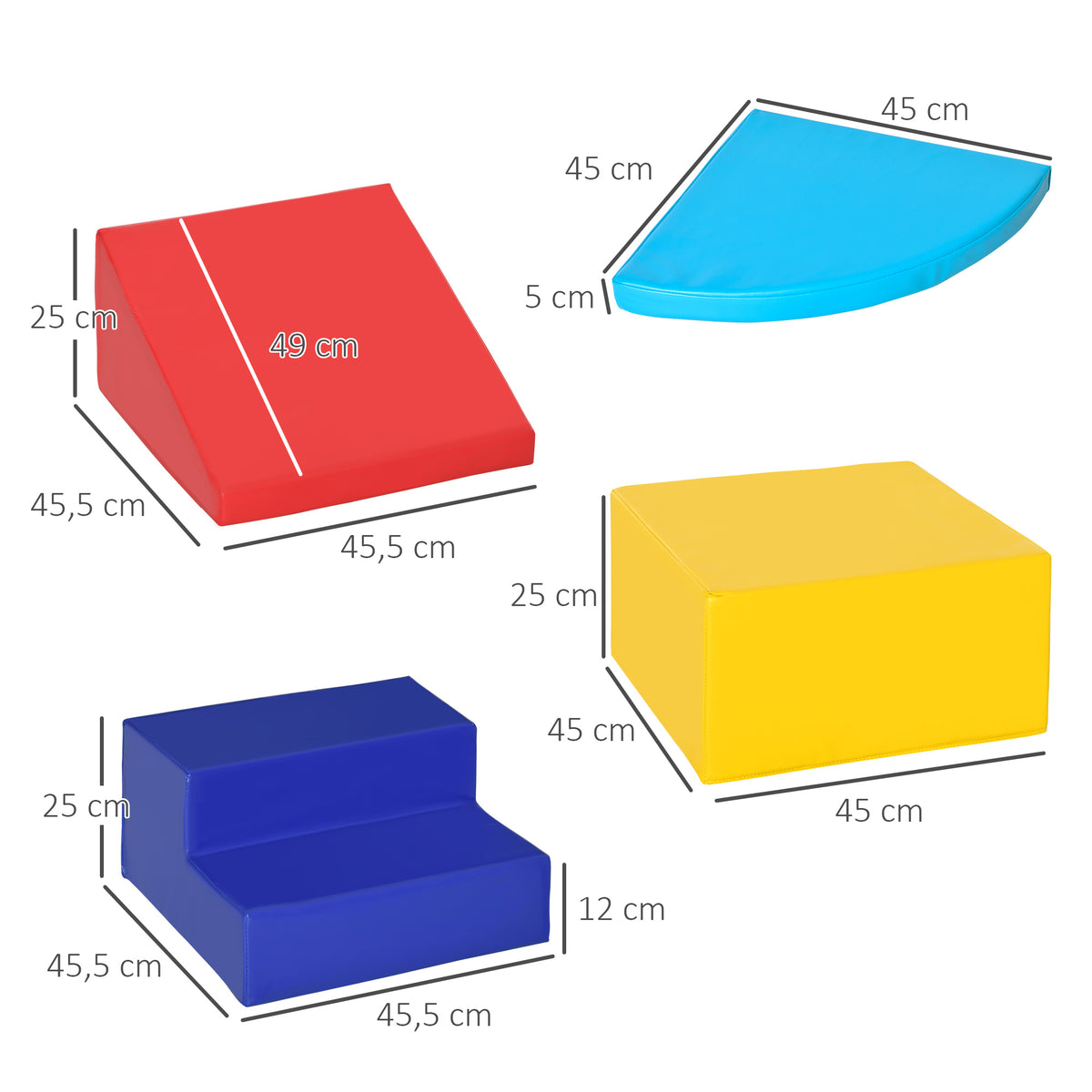 4 Blocs de construction XL - modules de motricité - jouets éducatifs - parcours motricité enfant mousse EPE polyuréthane, bleu, jaune, rouge