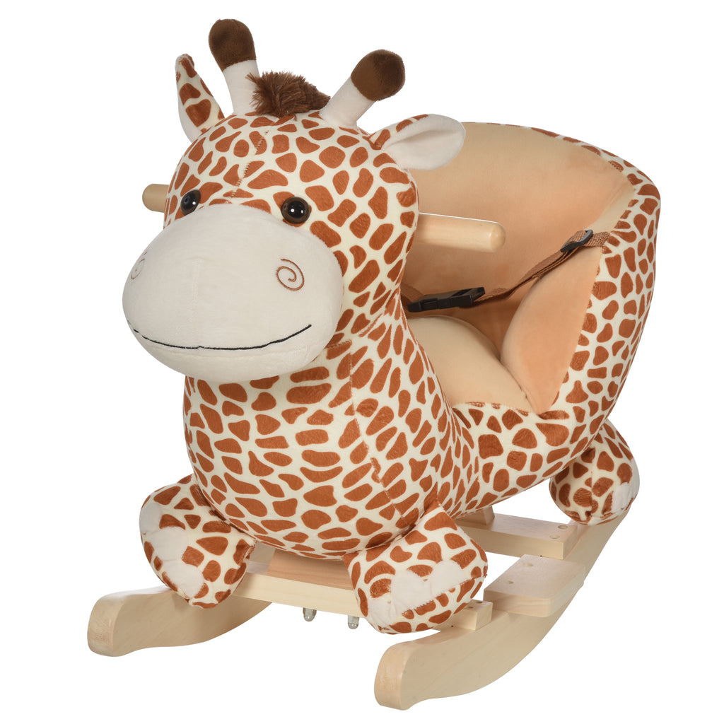 Jouet à Bascule modèle girafon Ceinture de sécurité Fonction Musicale 32 Pistes pour Enfant 18+Mois Marron Beige