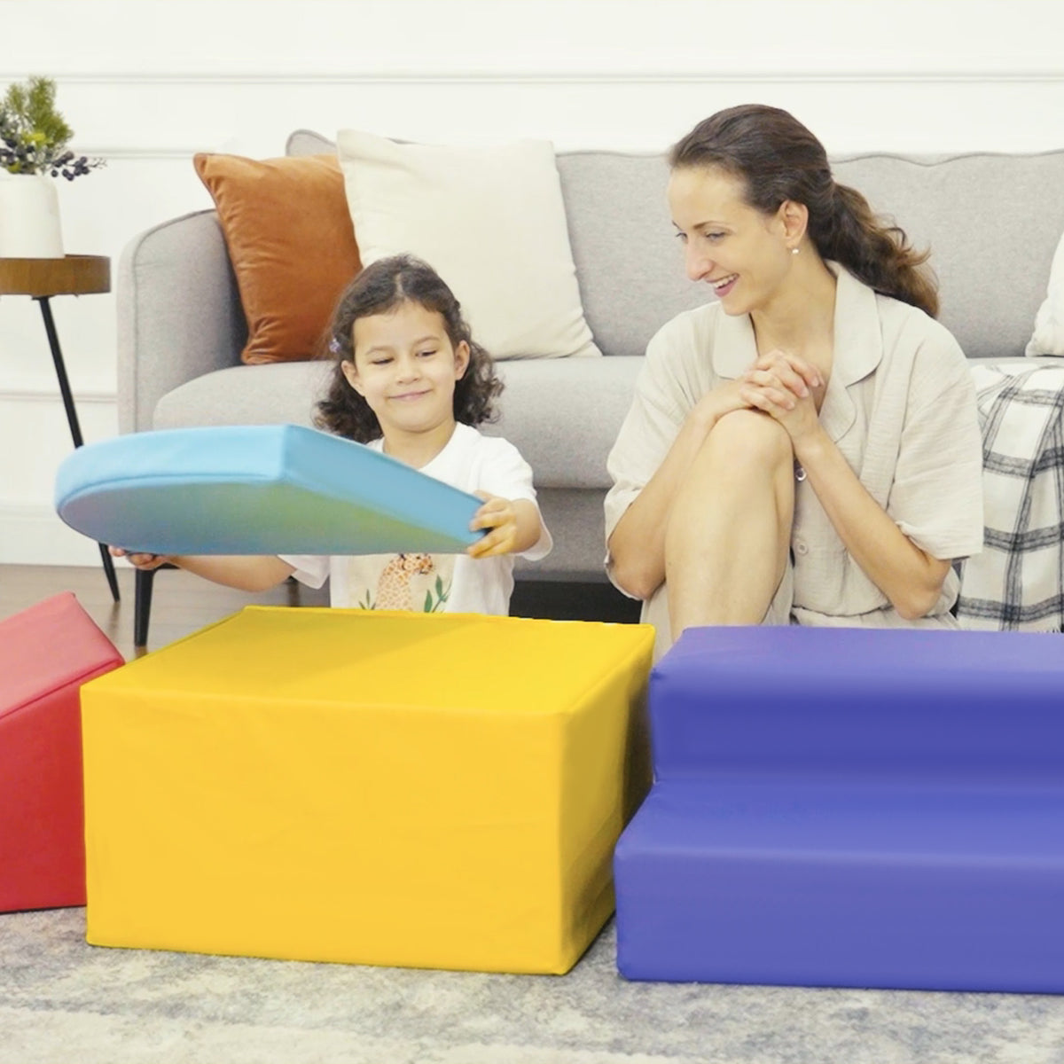 4 Blocs de construction XL - modules de motricité - jouets éducatifs - parcours motricité enfant mousse EPE polyuréthane, bleu, jaune, rouge
