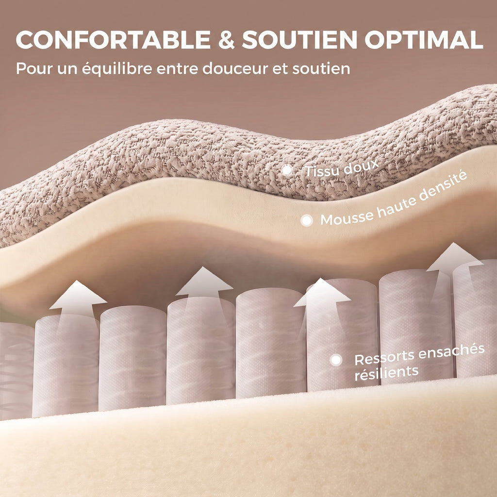 Canapé 3 Places en Chenille 320 cm, Canapé Modulaire, Assise et Accoudoirs Extra-Larges, Entièrement Compressé, Beige