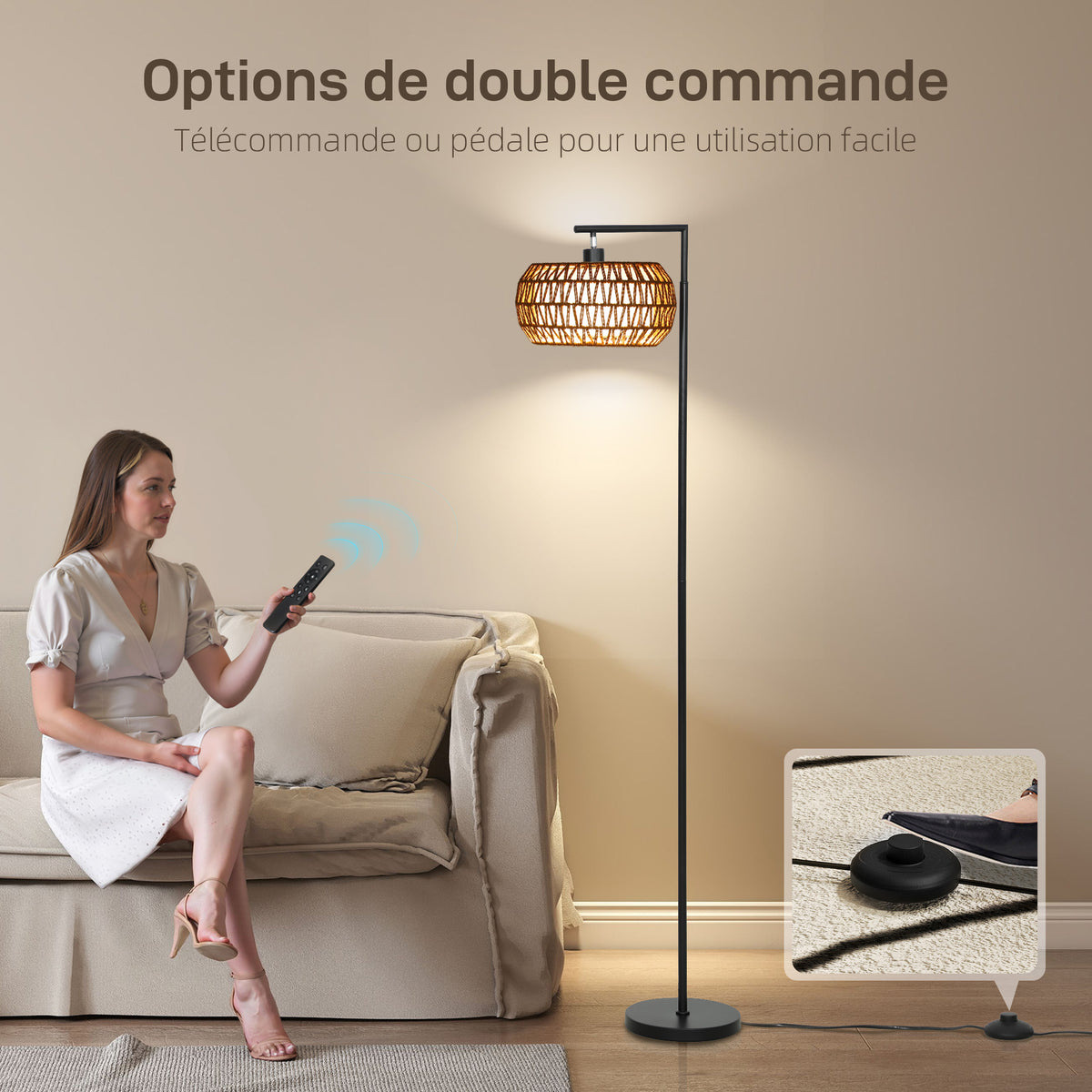 Lampadaire sur pied salon, lampe sur pied dimmable, 3 températures de couleur, télécommande, 52x33x170cm, noir-4