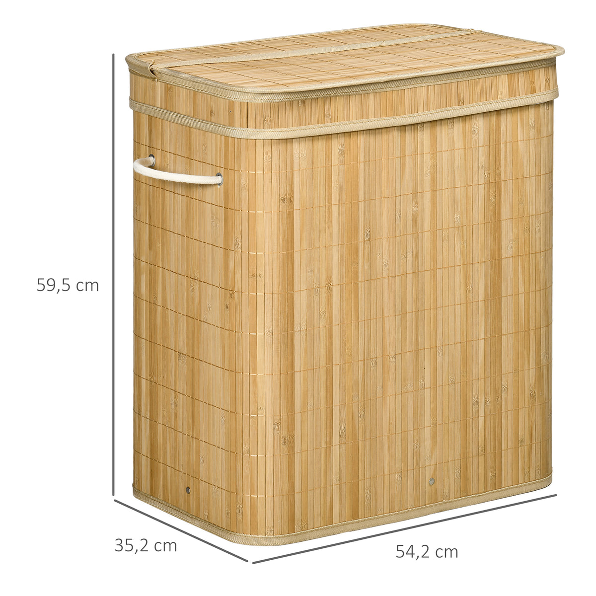 Panier à linge en bambou avec couvercle et poignées capacité 90 litres avec 2 sections et un sac amovible en tissu - 54,2 x 35,2 x 59,5 cm-2