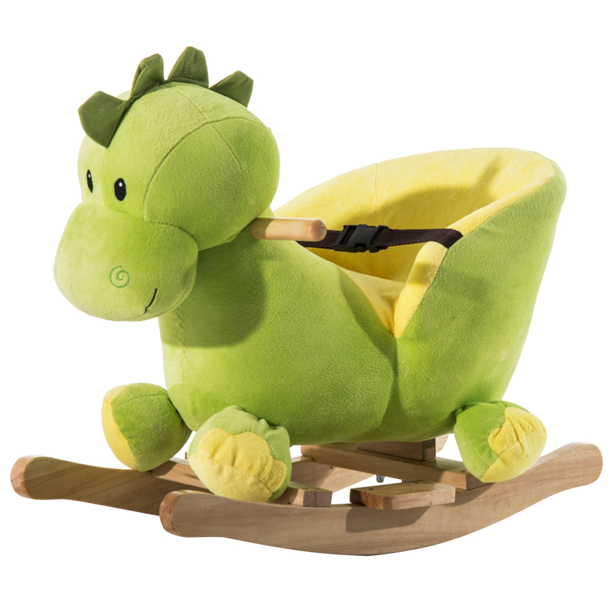 PawHut zenélő plüss dinoszaurusz hintajáték biztonsági övvel, zöld