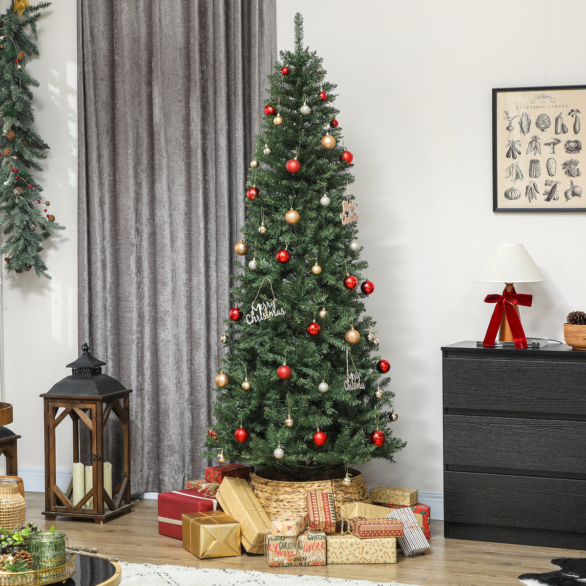 Sapin de Noël artificiel 210 cm, arbre de Noël fin avec 350 lumières, 1273 pointes, support en métal pliable, vert-7