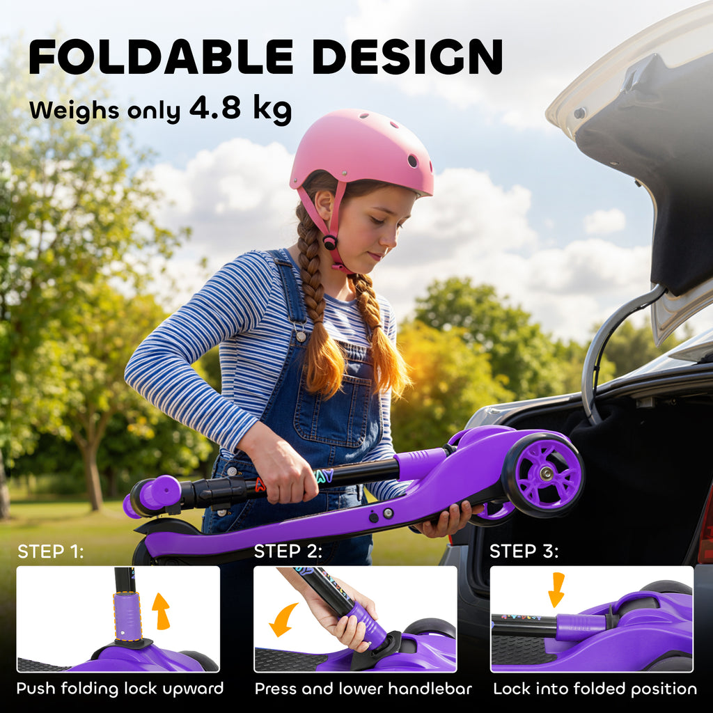 Trottinette électrique pour enfant 6 à 10 ans, pliable 3 roues démarrage zéro, vitesse maximale 8 km/h 64x29x83cm violet-8