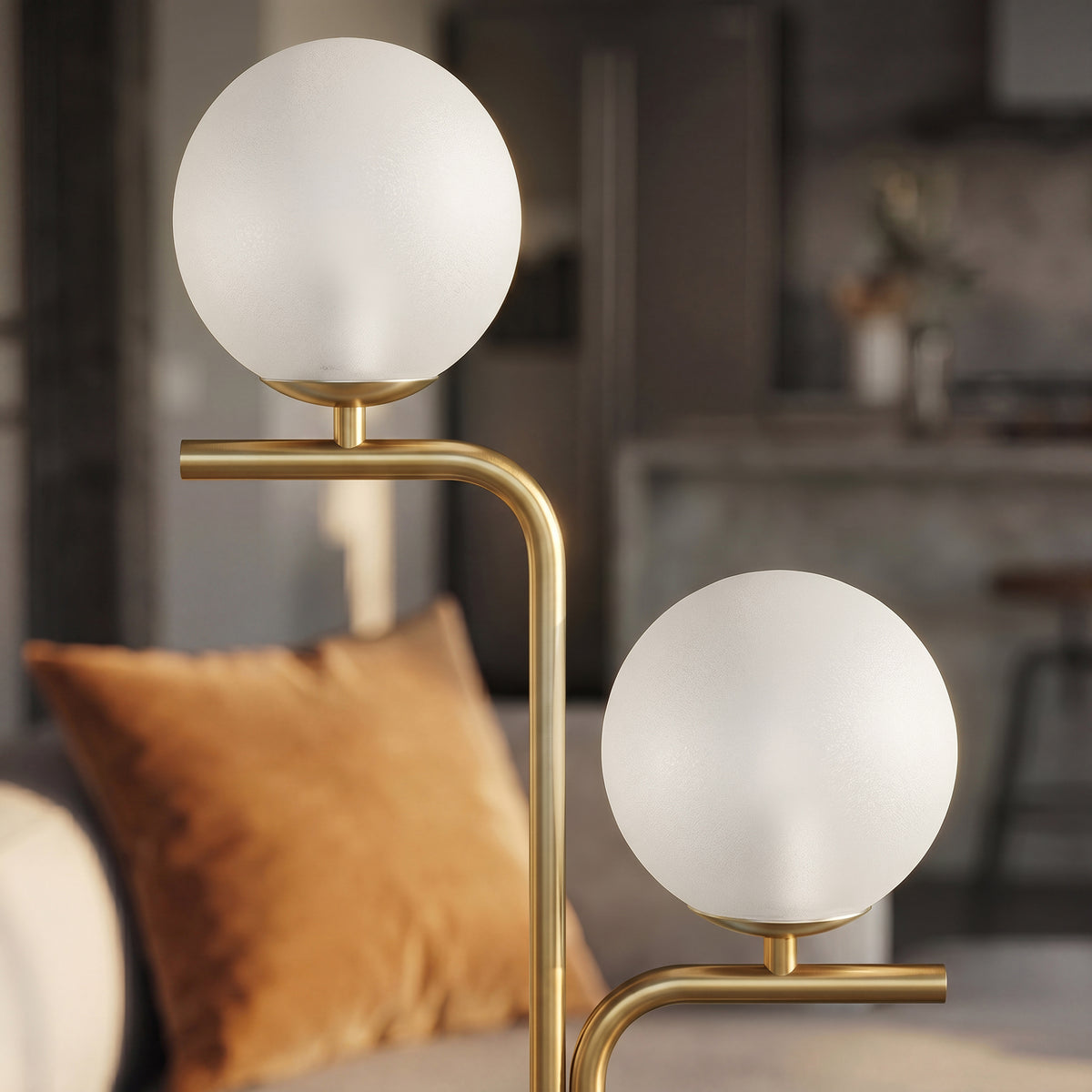 Lampadaire sur Pied Salon à Double Tête, Lampe sur Pied avec 3 Températures de Lumière, Abat-Jour en Verre, Doré-7