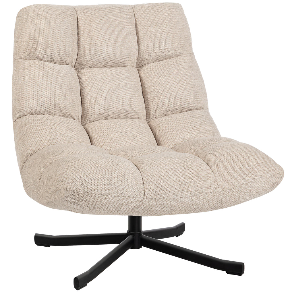 Fauteuil Salon sans Accoudoirs, Chaise Pivotante en Tissu Chenille, Assise Large, 75 x 95 x 90 cm, Crème-0