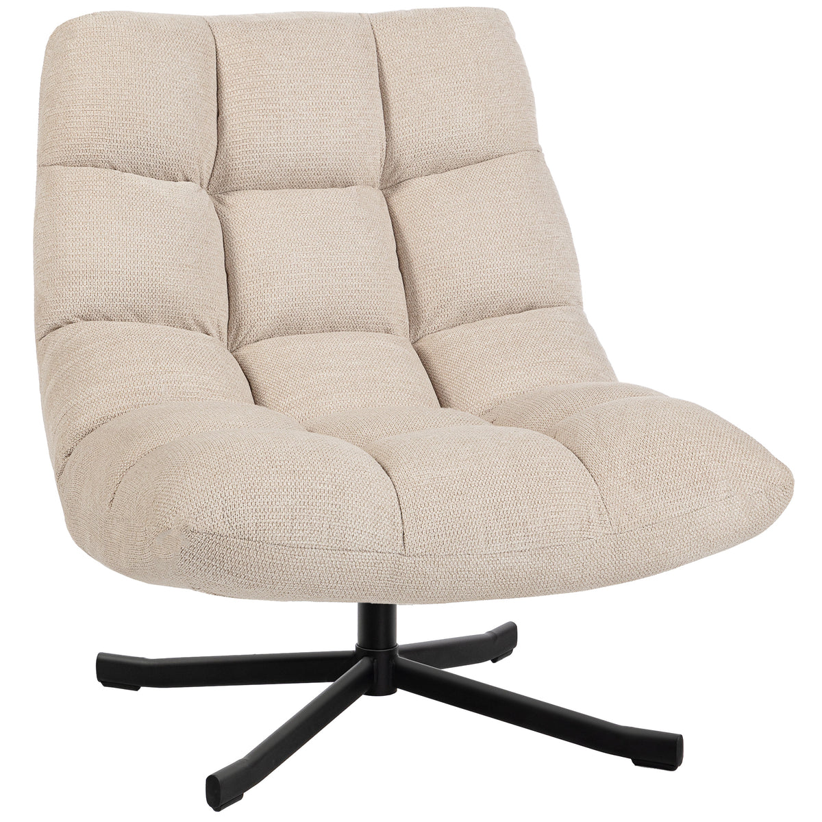 Fauteuil Salon sans Accoudoirs, Chaise Pivotante en Tissu Chenille, Assise Large, 75 x 95 x 90 cm, Crème-0