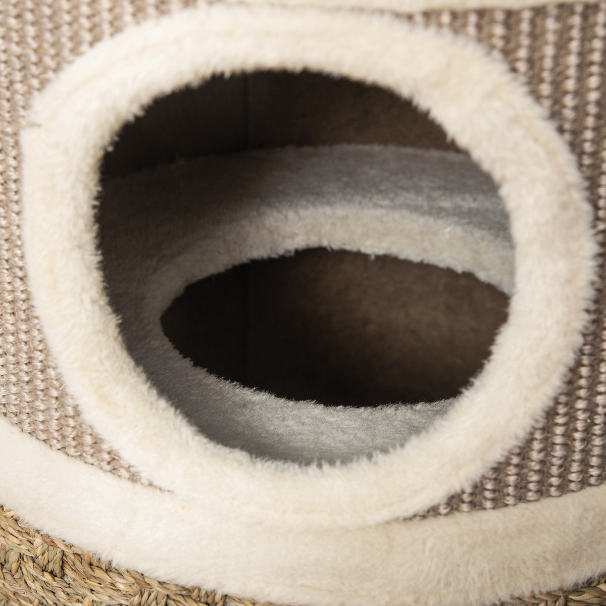 Tonneau à Gratter pour Chat, Arbre à Chat Sisal Naturel et Herbiers Marins Recouvert de Peluche, 37,5 x 37,5 x 70 cm, Kaki et Café-8