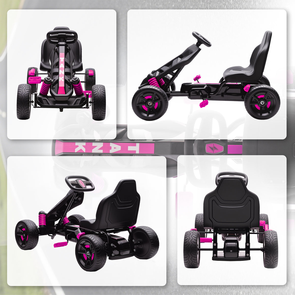Kart à pédales pour enfants, karting enfant 3 à 6 ans avec roue libre, frein, roues EVA antidérapantes, rose