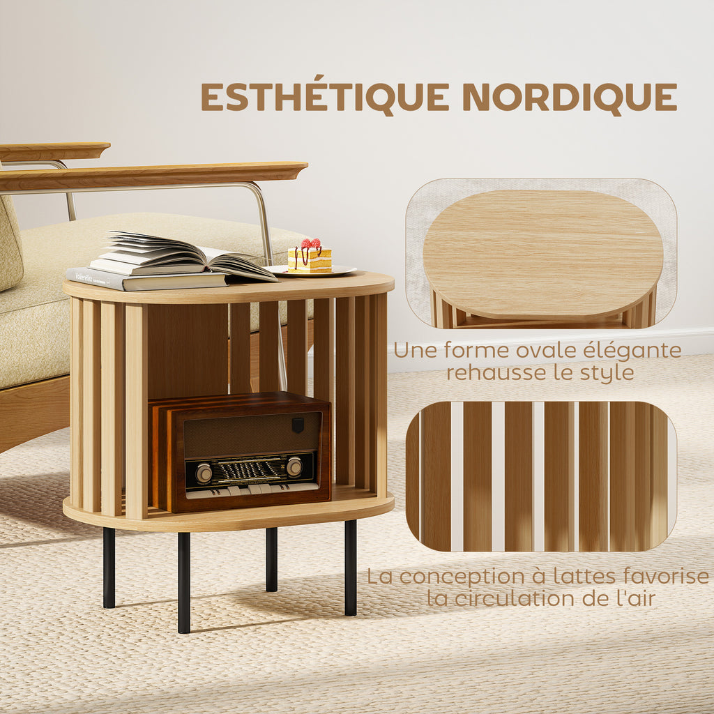 Ovális Éjjeliszekrény Nyitott Polccal – Skandináv Design, 55 kg Teherbírás