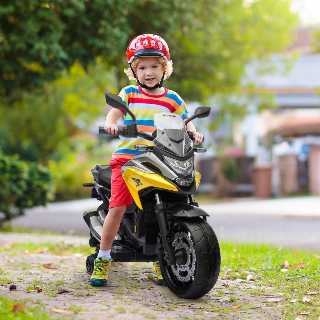 Moto électrique pour enfants moto porteur Honda pour enfants 3 à 6 ans avec musique, phares jaune