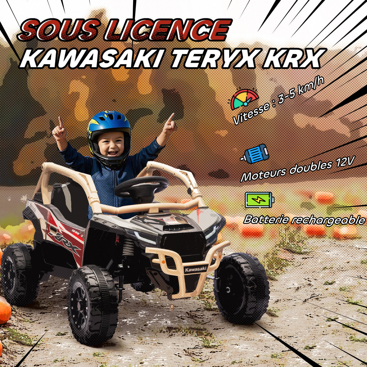 Kawasaki TERYX KRX 1000 Elektromos Gyerek UTV – 12V, Dupla Motor, Szülői Távirányító, Sárga