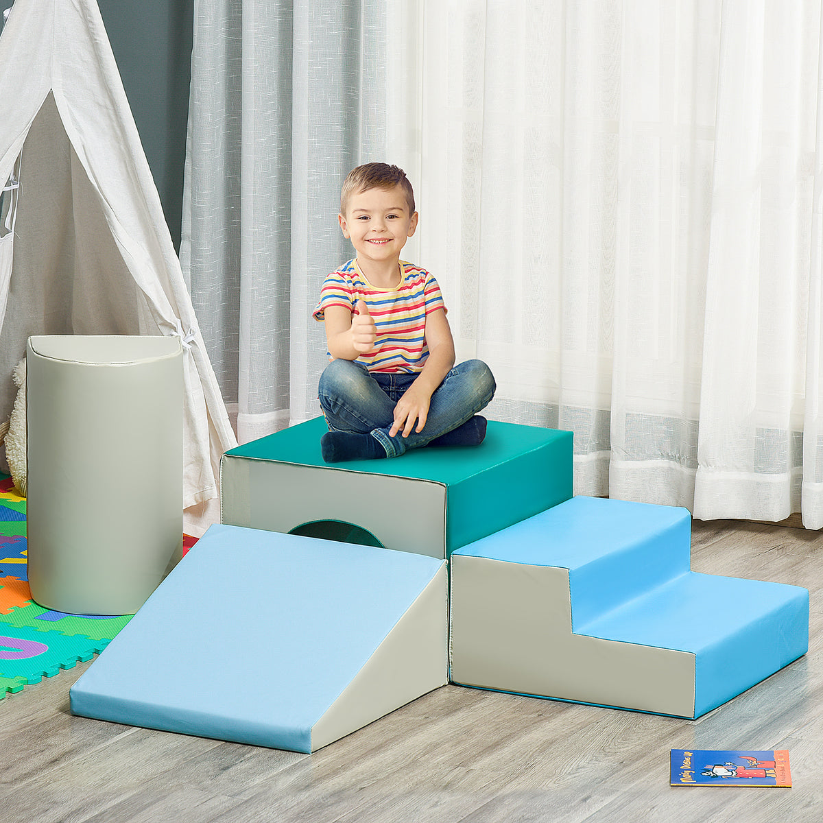 4PCS Module motricité bébé parcours motricité bébé en mousse EPE pour enfants d'âge préscolaire, multicolore