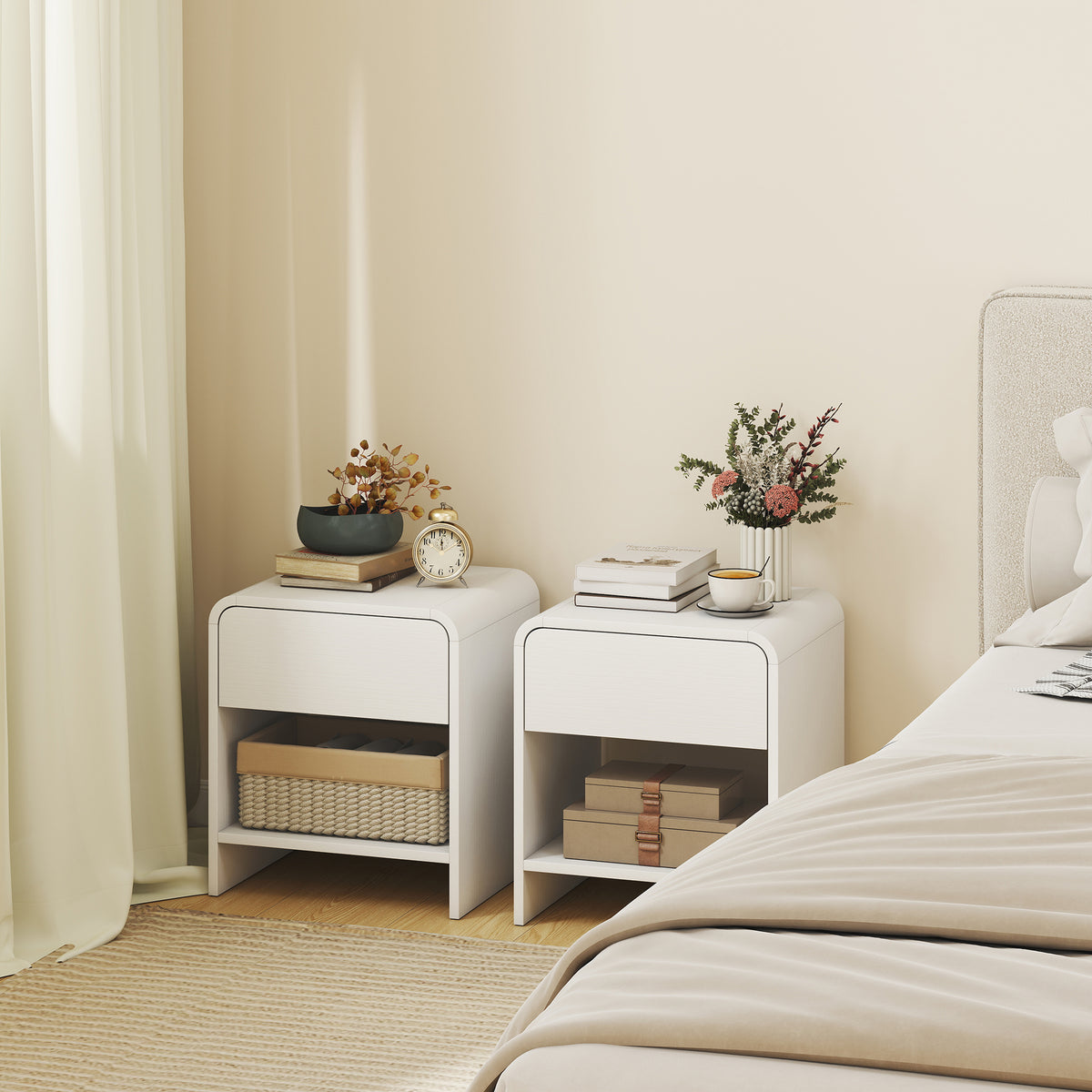 Lot de 2 tables de chevet, table d'appoint moderne avec compartiment ouvert et tiroir, 40 x 35 x 45 cm, blanc-9