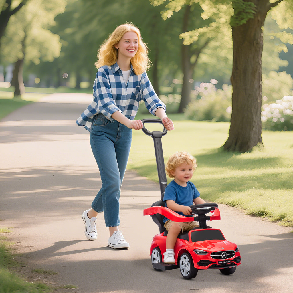 Porteur enfants Mercedes-Benz sous licence, porteur voiture à pousser avec poignée amovible, 91 x 40 x 83 cm, rouge