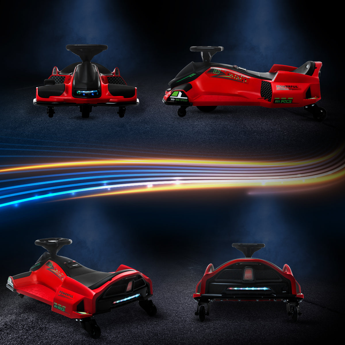 Kart électrique pour enfant 12V, karting enfant, vitesse réglable 3-8 km/h, mode de dérive, 90 x 53 x 99 cm, rouge