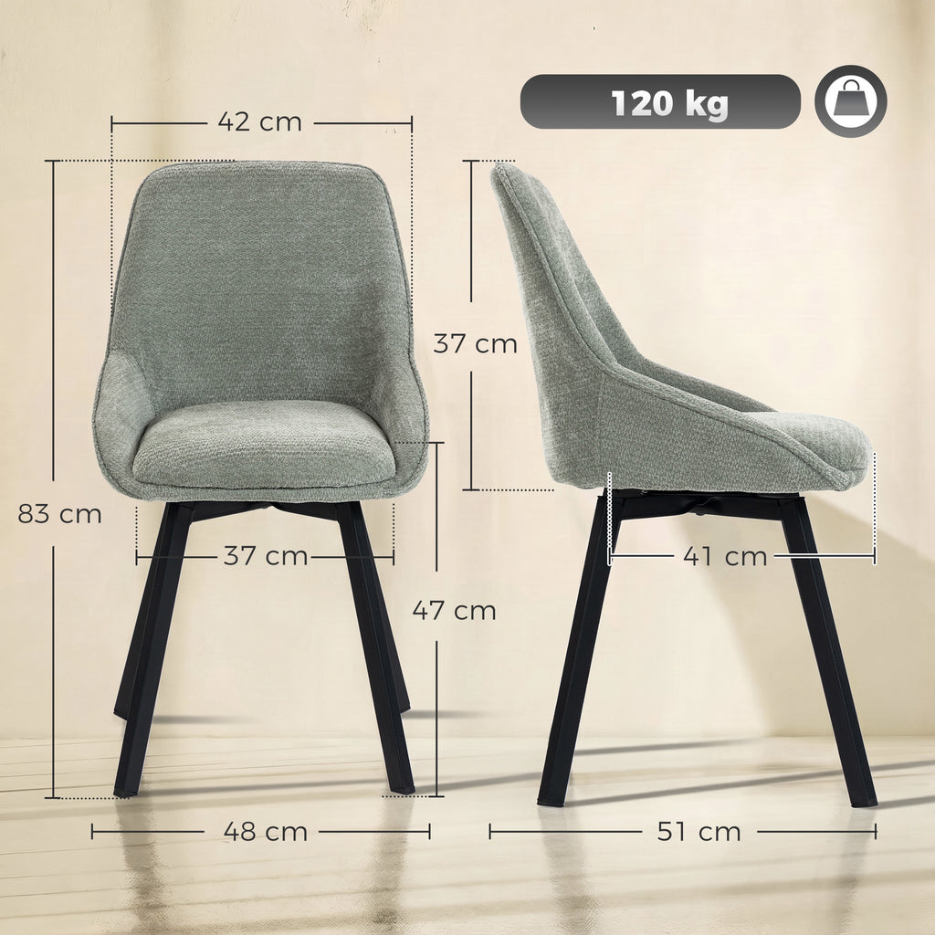 Lot de 2 Chaises de Salle à Manger Pivotantes à 360°, Chaises Cuisine Rembourrée en Chenille, Dossier Incurvé, Vert-2