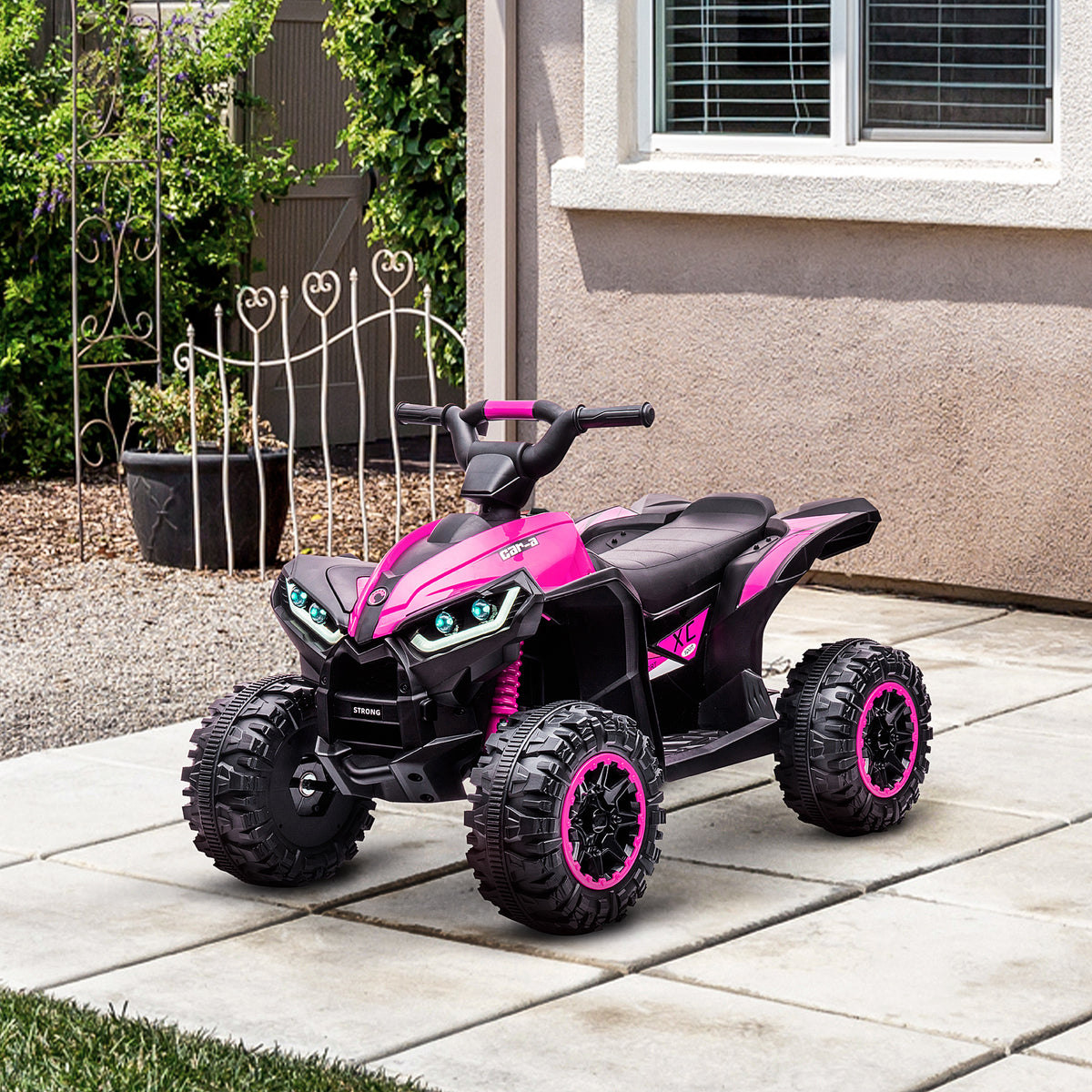 Quad buggy électrique enfant 12 V 6 Km/h max. effets lumineux selle pour enfant 3-5 ans métal PP noir rose