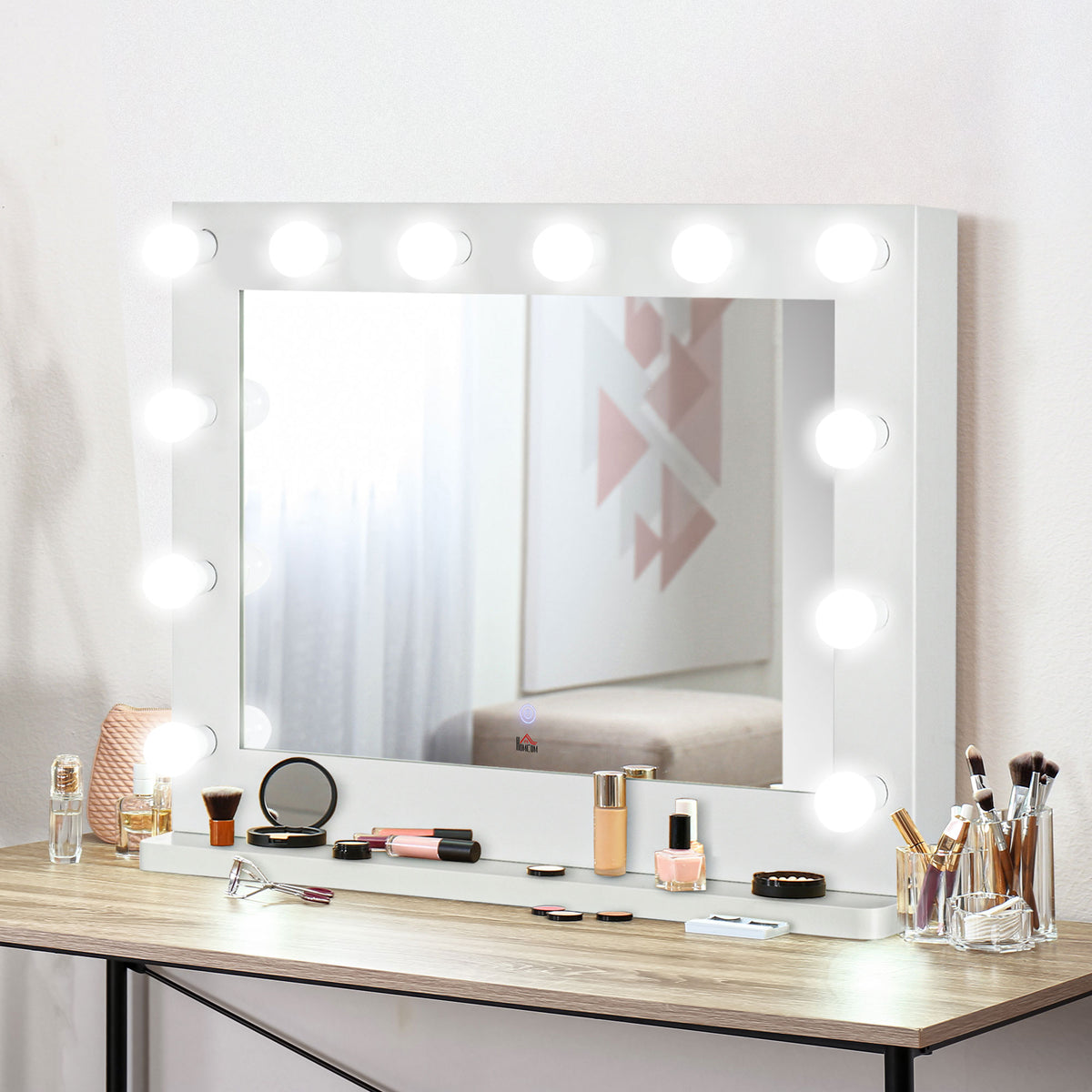 Miroir maquillage Hollywood lumineux 12 LED tactile - luminosité réglable, fonction mémoire - métal MDF blanc verre-9