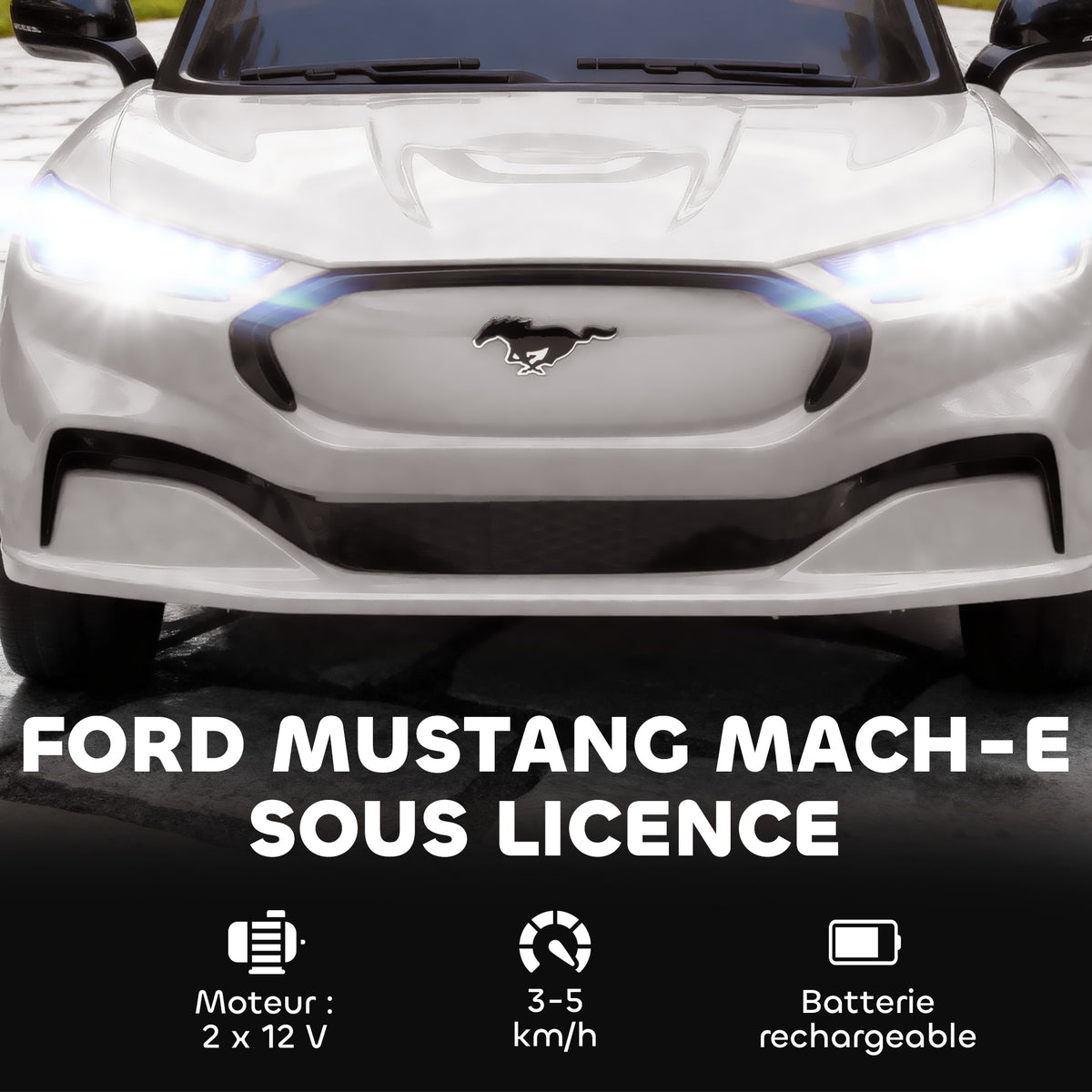 Ford Mustang Mach-E licencelt elektromos kisautó, 12 V – fehér