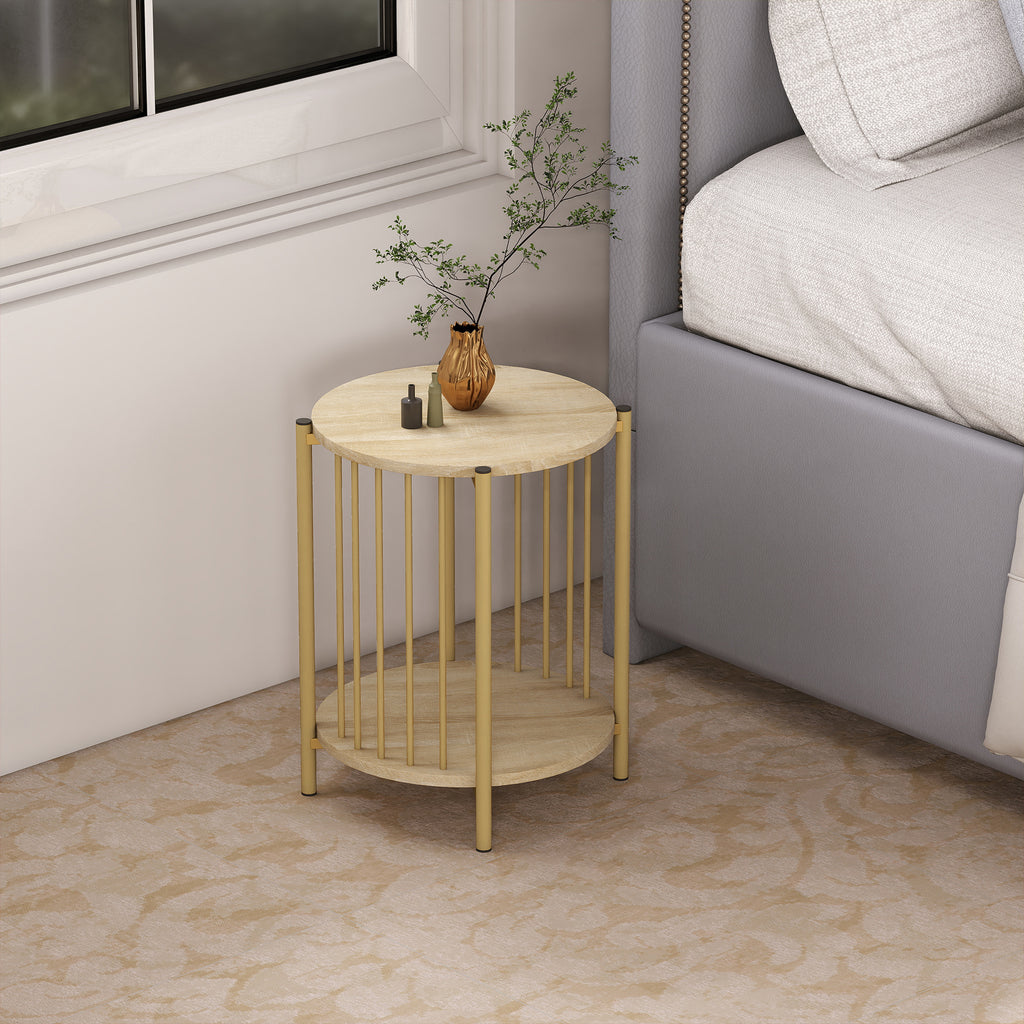 Kétszintes kerek lerakóasztal arany vázzal, Ø 41 × 49 cm