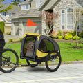 Remorque de vélo pour chien avec fenêtres en maille réflecteurs et drapeau de sécurité 140 x 71 x 83 cm jaune