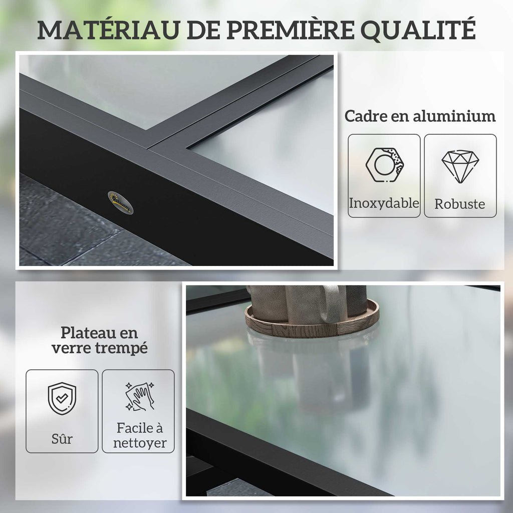 Table Extensible de Jardin Grande Taille dim. dépliées 160 x 80 x 75 cm Aluminium Plateau Verre trempé transparent-5