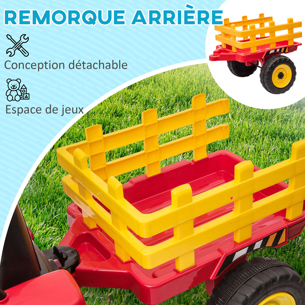 Gyermek traktor Piros 12 V-os elektromos – levehető utánfutóval és távirányítóval