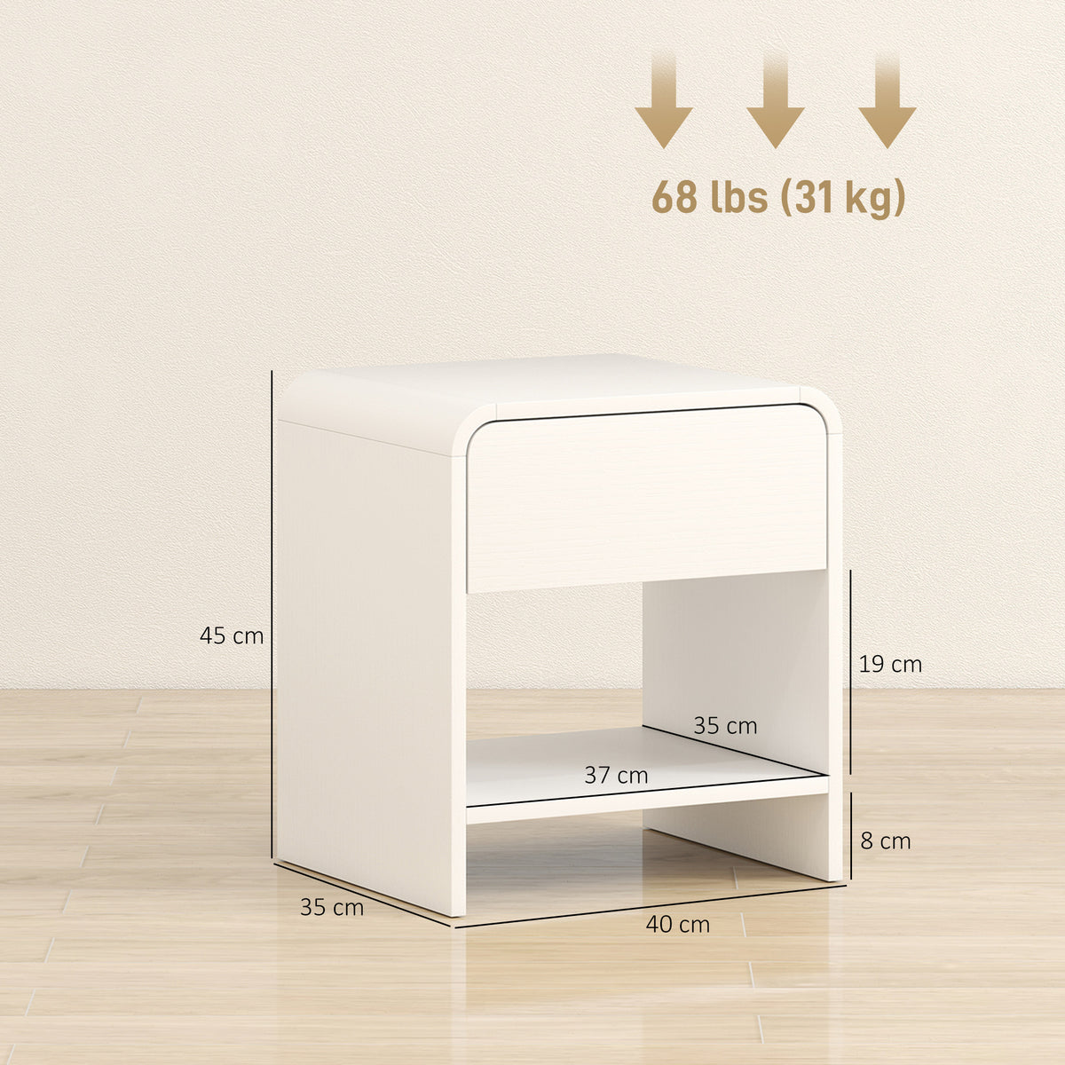 Lot de 2 tables de chevet, table d'appoint moderne avec compartiment ouvert et tiroir, 40 x 35 x 45 cm, blanc-2