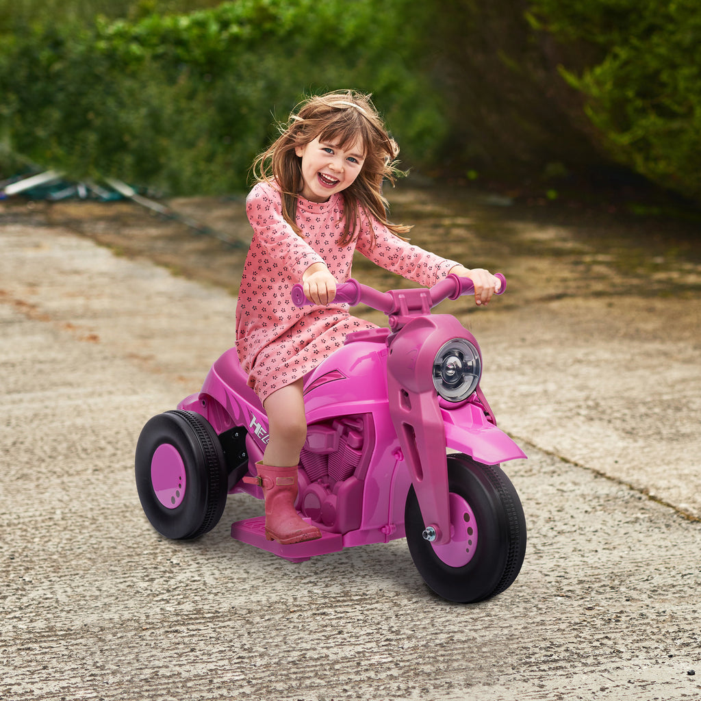 Moto électrique enfants 2-5 ans, 3 roues, 6 V, 3 km/h, avec fonction de bulles, effets lumineux et sonores, rose
