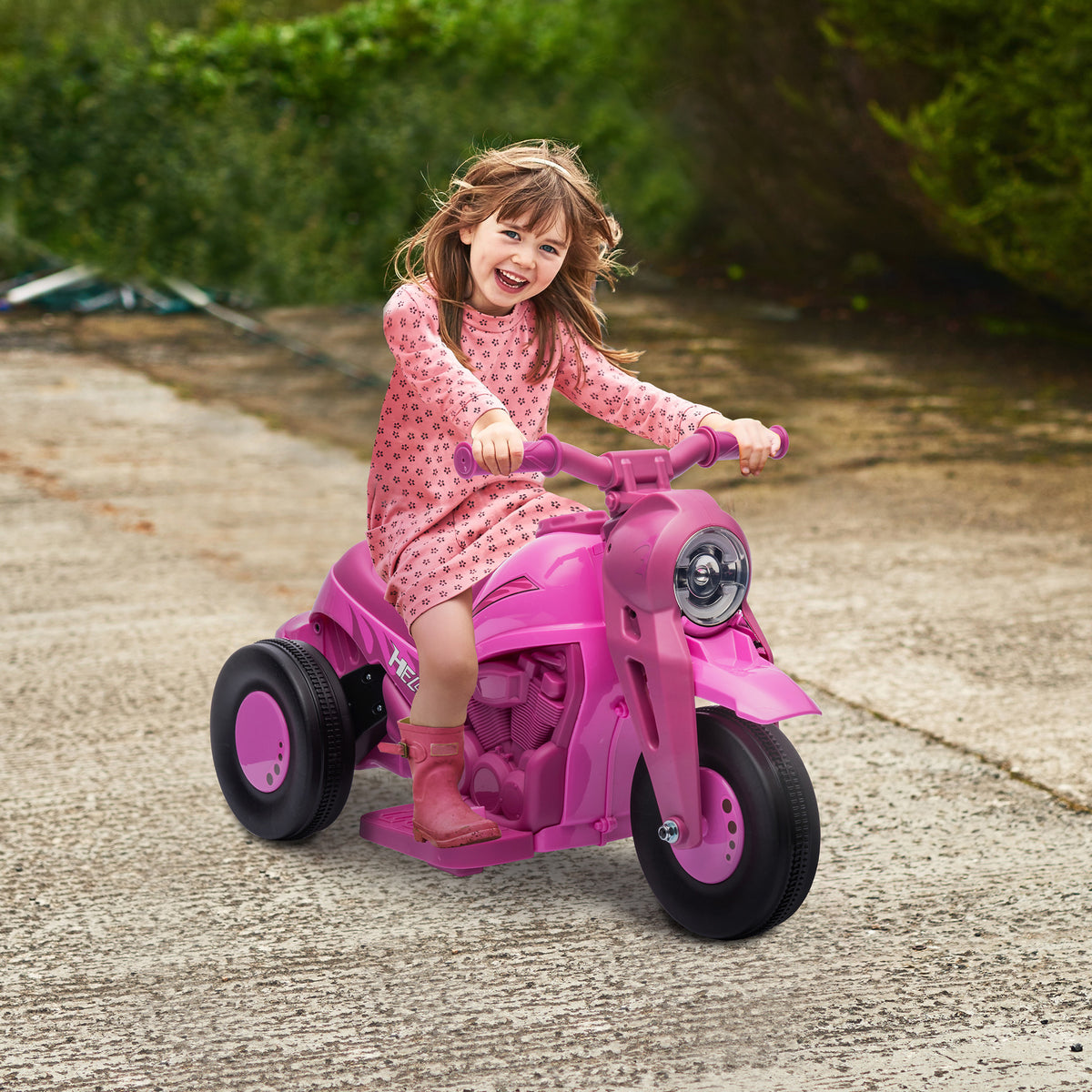 Moto électrique enfants 2-5 ans, 3 roues, 6 V, 3 km/h, avec fonction de bulles, effets lumineux et sonores, rose