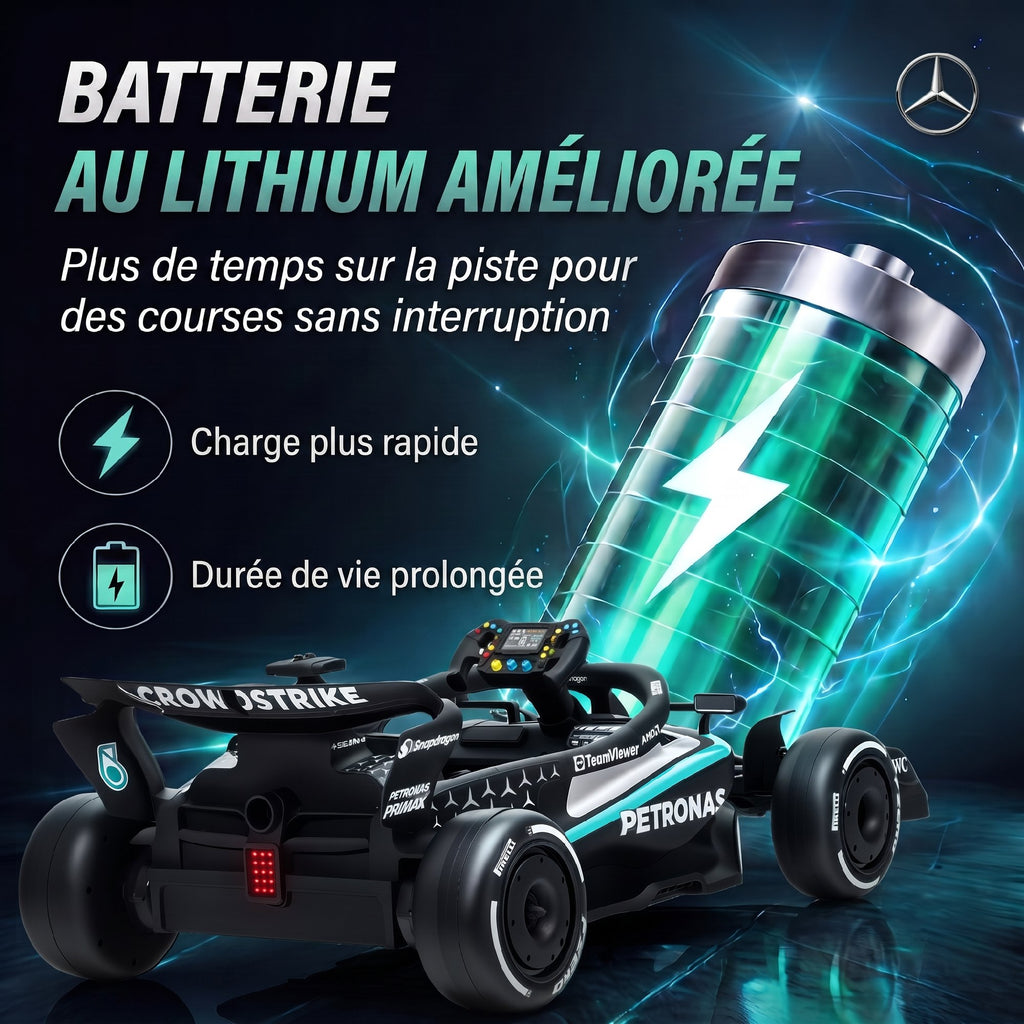 Mercedes-AMG PETRONAS F1 elektromos gokart – 12 V, lítiumakku, távirányító (Fekete/ezüst)