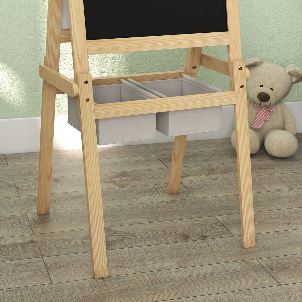 Tableau chevalet enfant ardoise double face tableau blanc tableau à craie rouleau papier 58 x 50,5 x 109 cm naturel-6