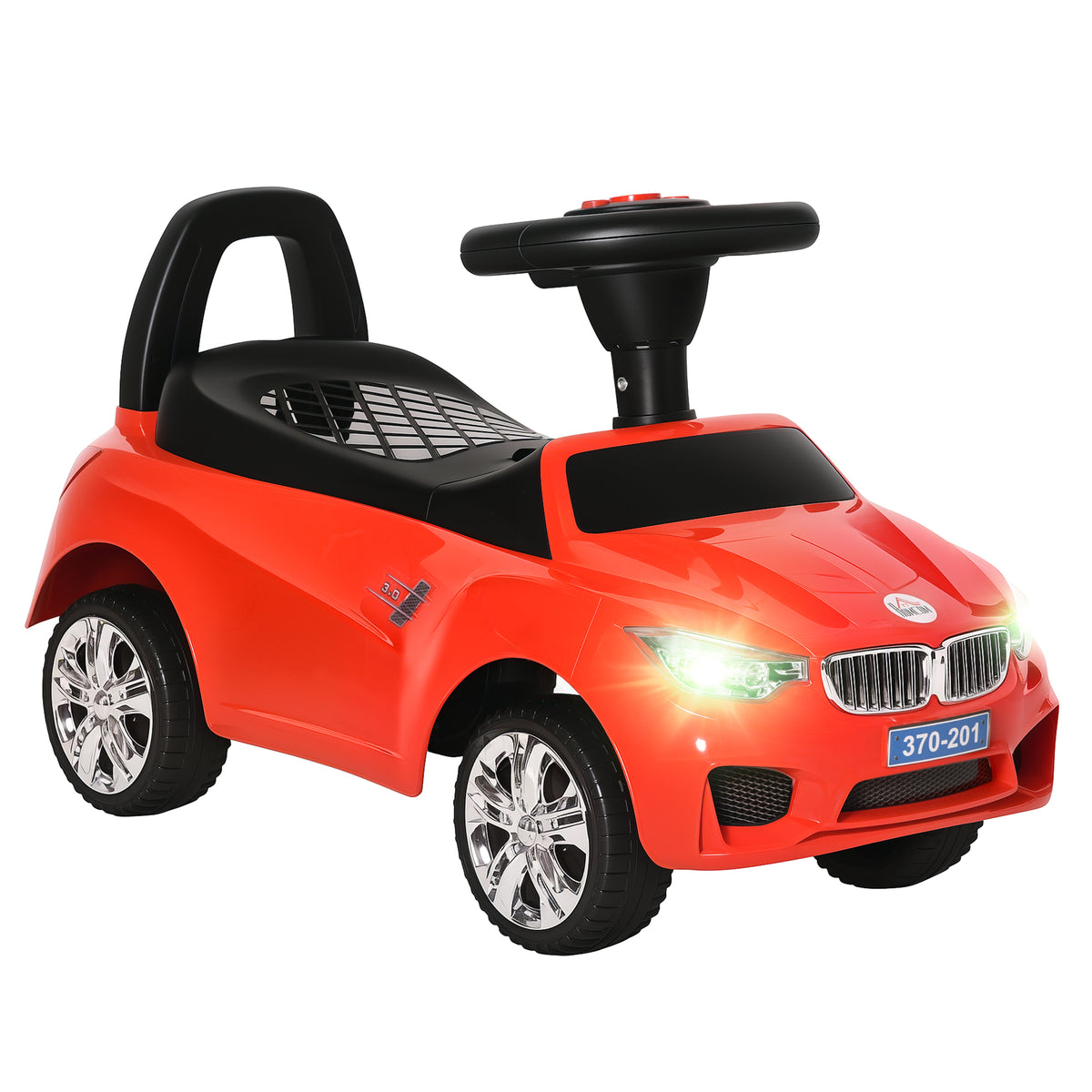 Porteur enfants voiture, véhicule à pousser avec coffre à jouets, klaxon, phares et musique, 63,5 x 28 x 36 cm, rouge