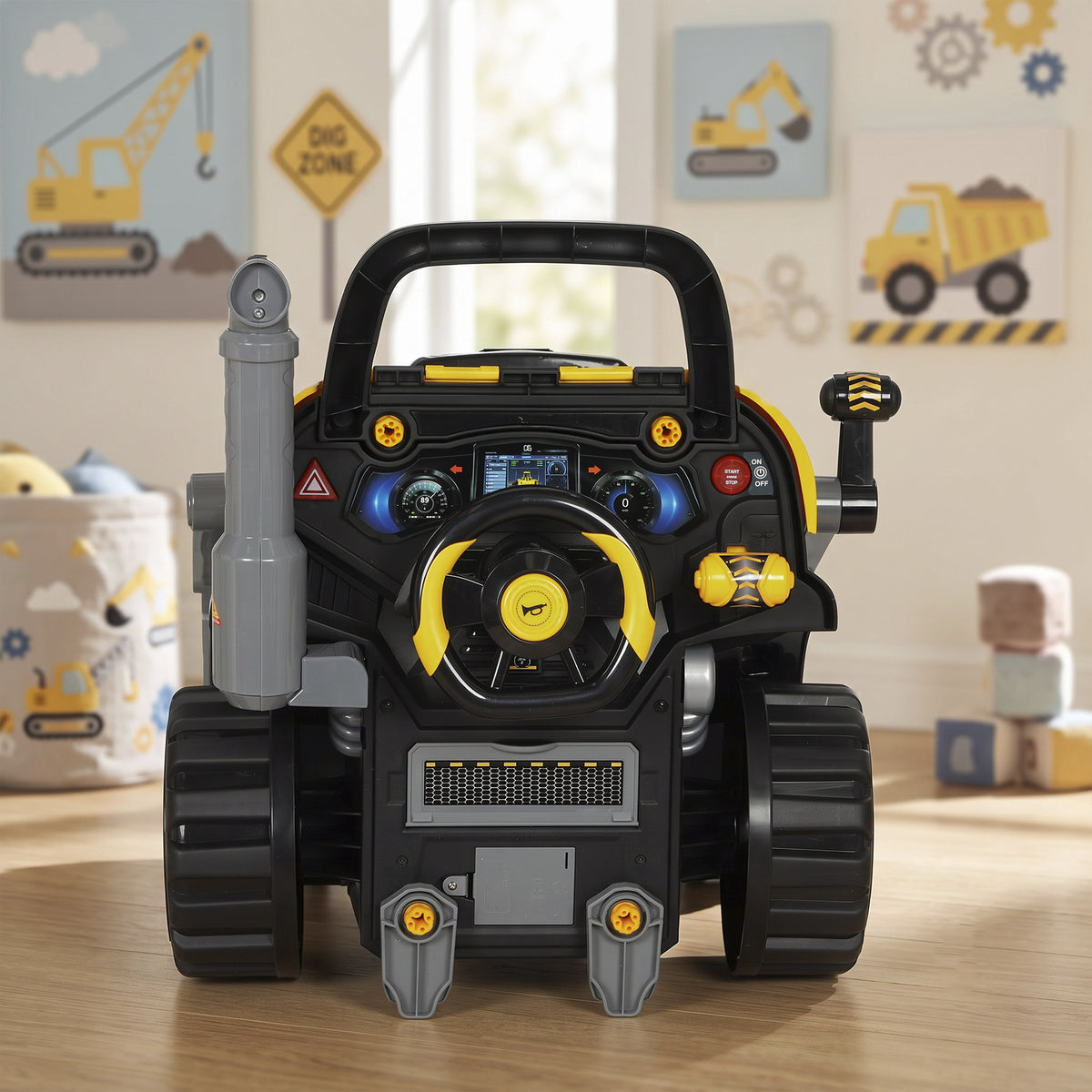Jouet Moteur de Camion et Pelle pour Enfants, Camion Mécano, Volant, Effet de Brume, Sonores et Lumineux, 3-6 Ans, Jaune