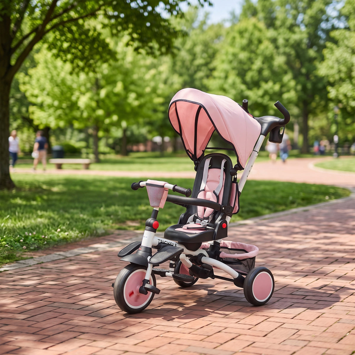 Tricycle bébé évolutif 6 en 1, tricycle enfant pliable avec poignée parentale réglable, siège pivotant 360°, rose