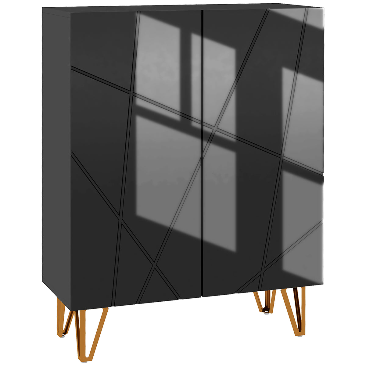 Meuble à chaussures meuble de rangement à chaussures 2 portes étagères réglables 72 x 31,5 x 95 cm noir laqué-0