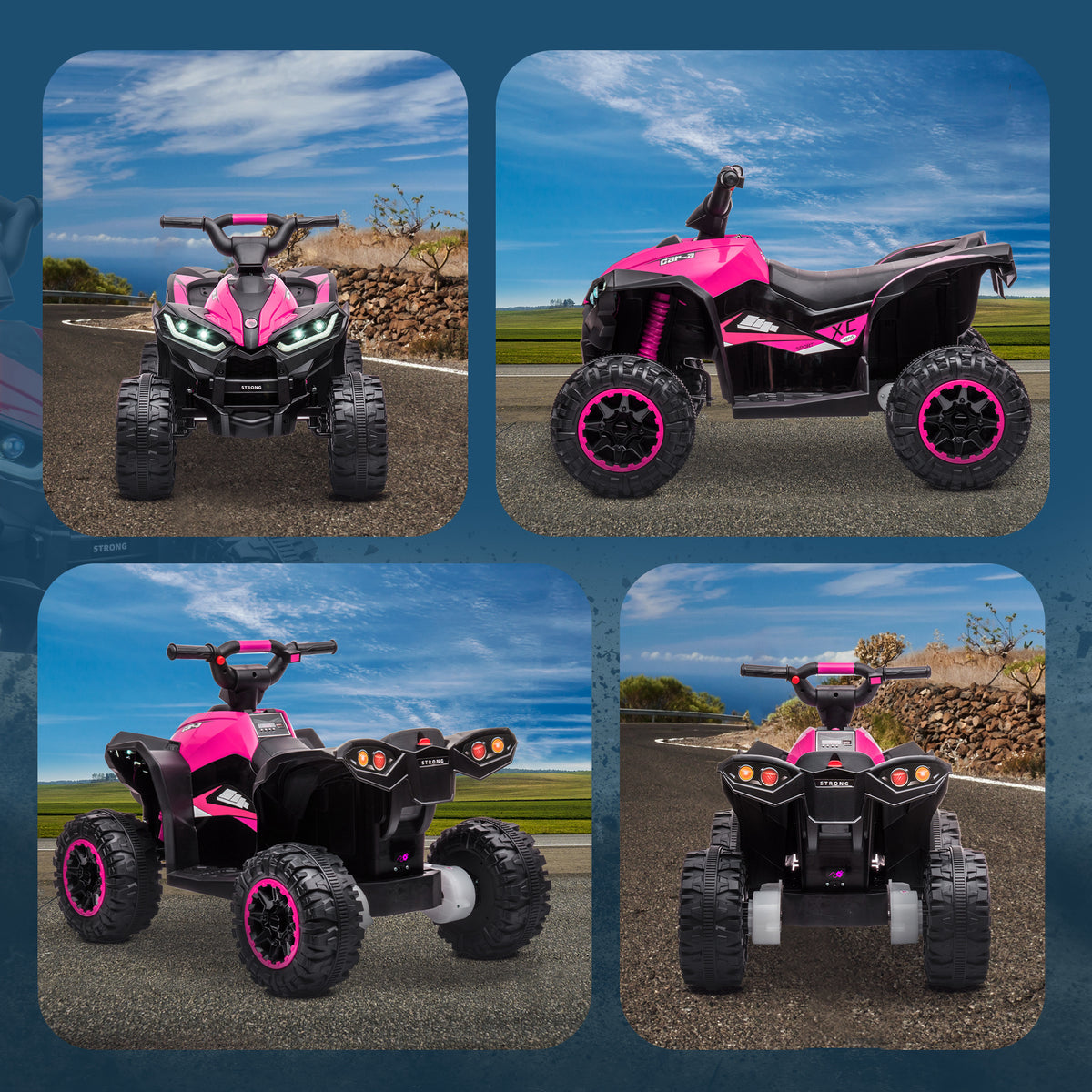 Quad buggy électrique enfant 12 V 6 Km/h max. effets lumineux selle pour enfant 3-5 ans métal PP noir rose