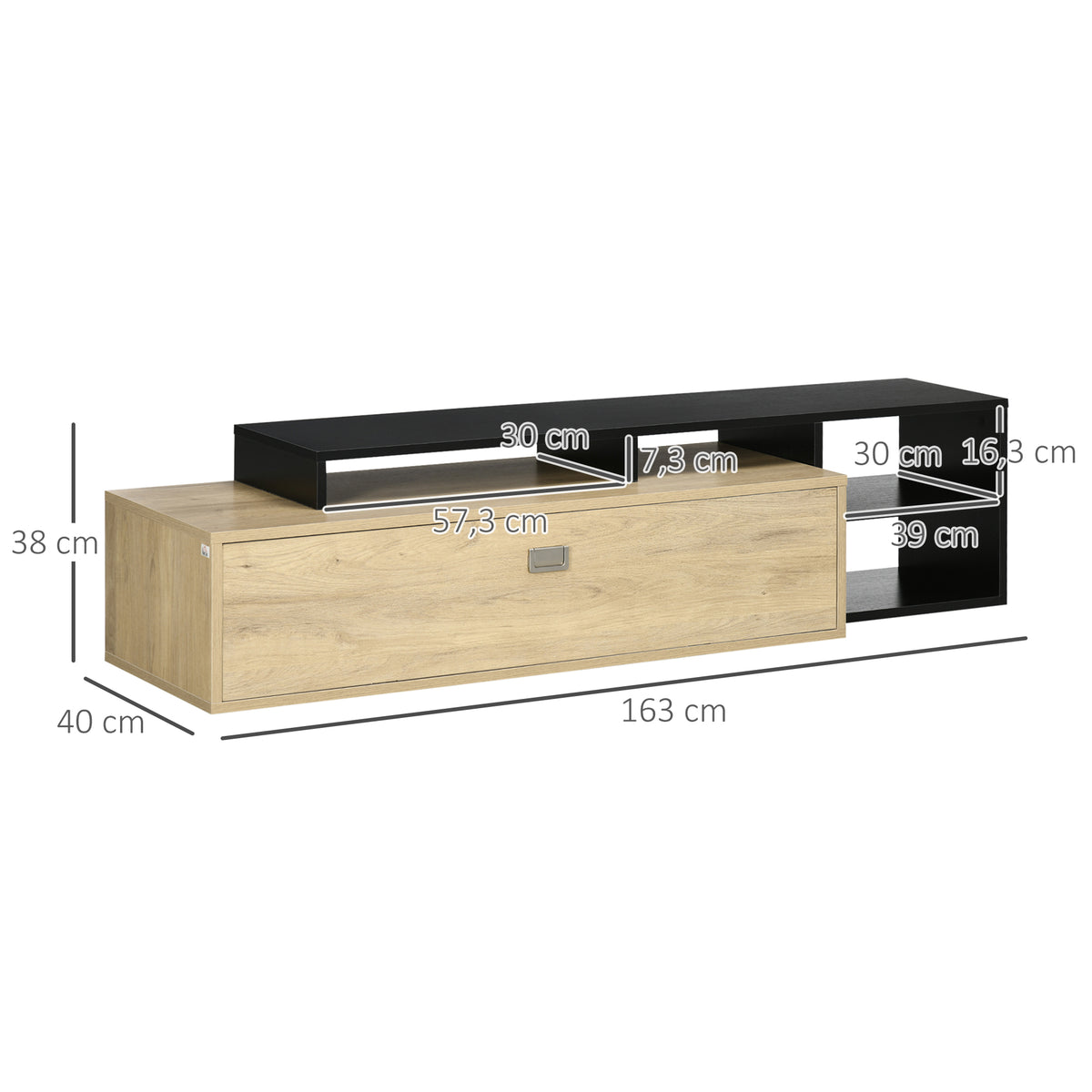 Meuble TV banc TV jusqu'à 65 pouces avec étagère amovible style contemporain porte basculante pour salon chambre-2