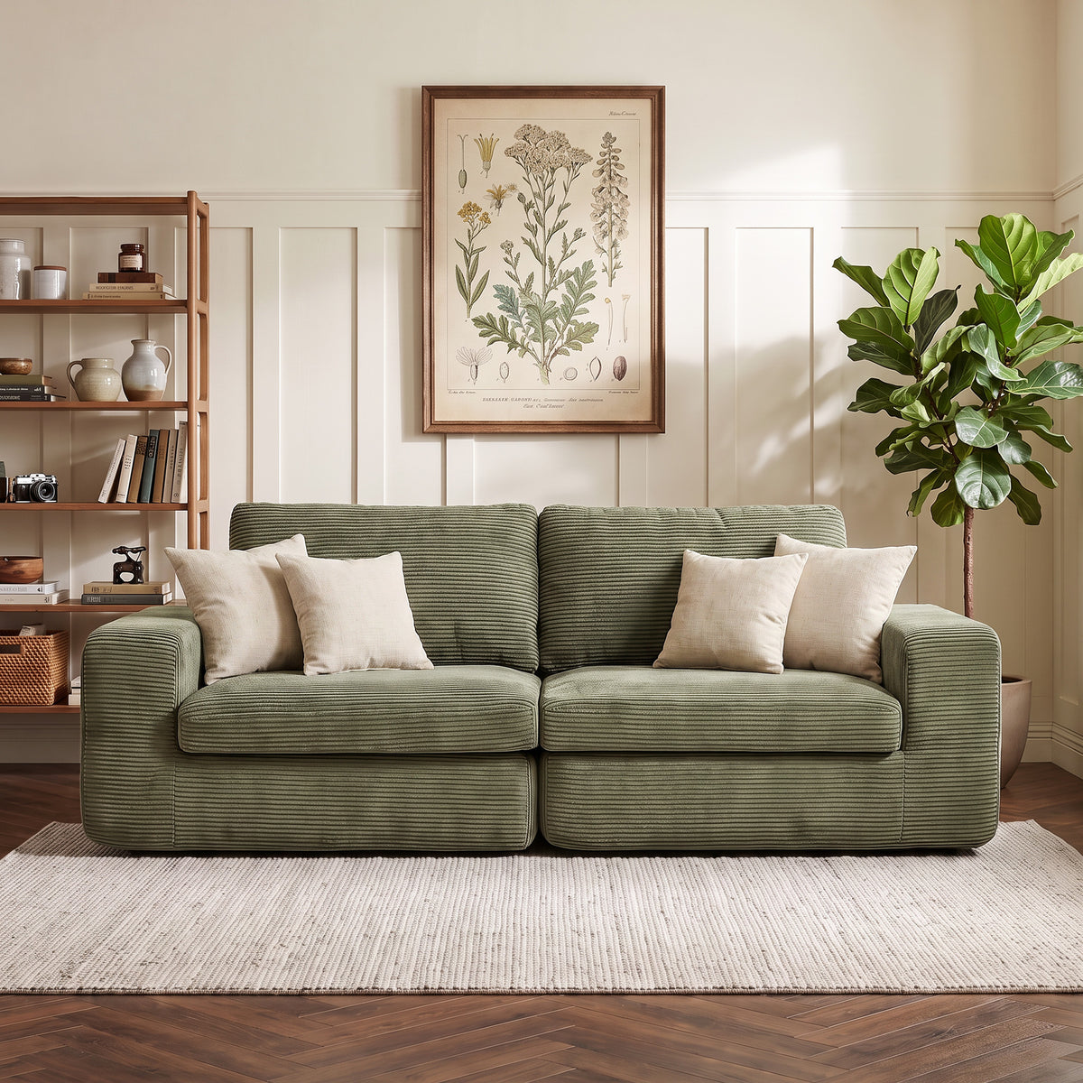 Canapé 3 Places en Velours Côtelé, Canapé de Salon Compressé Moderne 236 cm avec Coussin à Ressorts, Vert