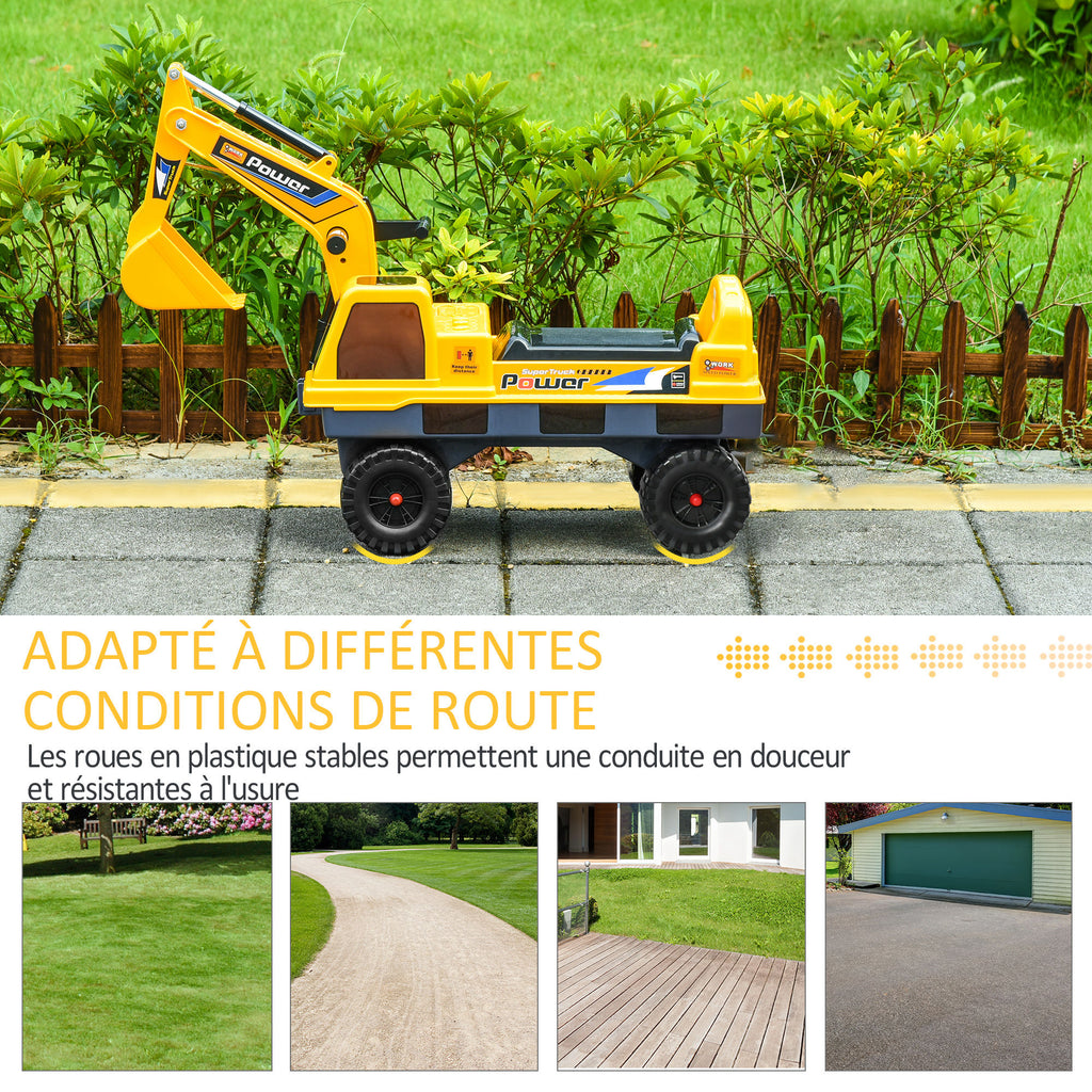 Porteur Enfant tractopelle 2-3 Ans Pelleteuse articulée avec Pince Incluse Effets sonores Lumineux PP Jaune