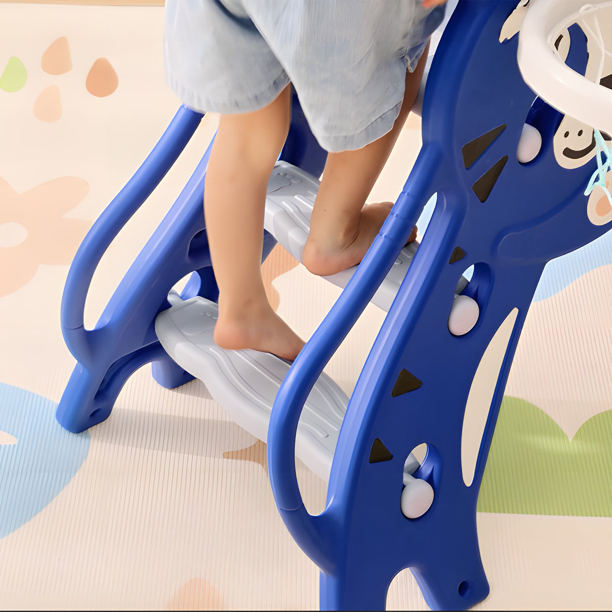 Toboggan pour enfants, toboggan intérieur pour enfants, avec panier de basket, thème tigre, de 18 à 36 mois, bleu-8