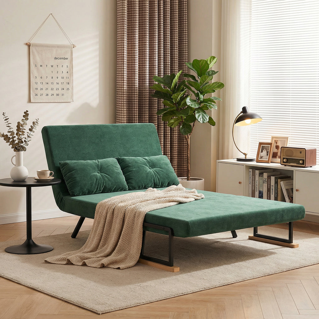 Canapé convertible 2 places 4 en 1, canapé-lit avec dossier réglable sur 5 niveaux, 2 coussins, 102 x 73 x 81 cm, vert