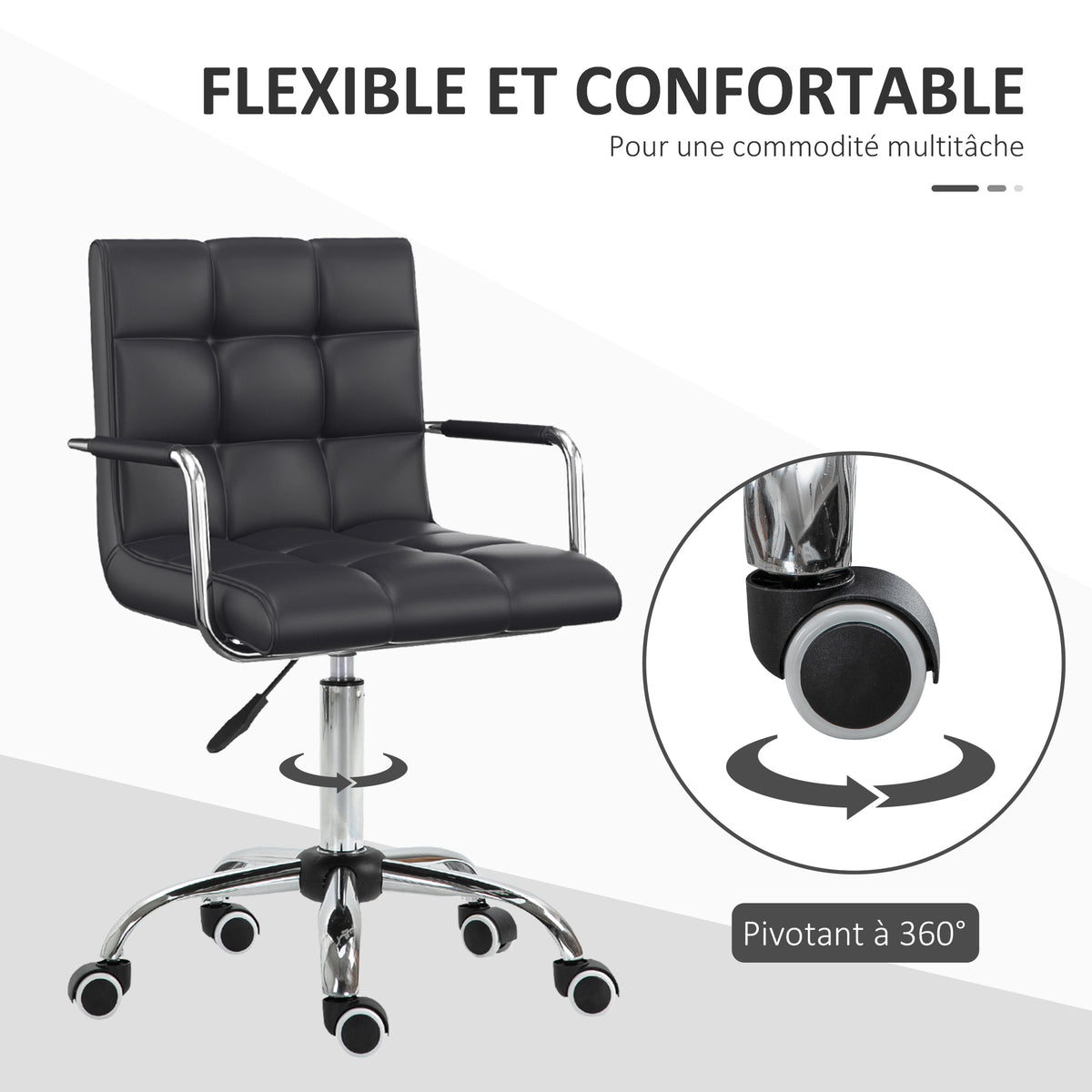 Chaise de bureau fauteuil manager pivotant hauteur réglable revêtement synthétique capitonné noir-4