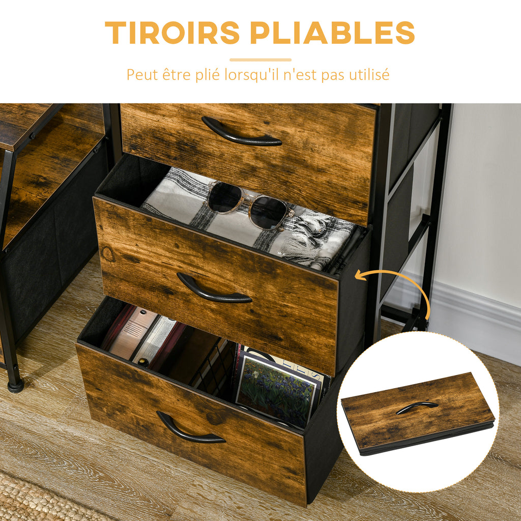 Meuble de rangement style industriel commode 3 tiroirs en tissu amovibles et 2 étagères - 44 x 29 x 92 cm - bois et métal-4